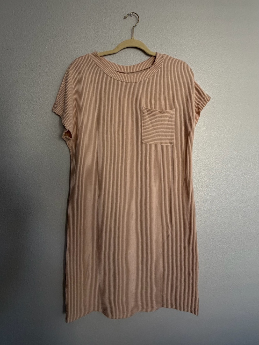 Ribbed Short Sleeve Pocket Tunic Dress - Blush
